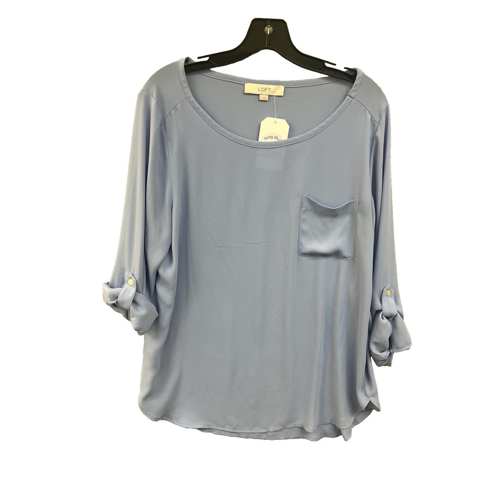 Loft Top Women's L Light Blue 3/4 Sleeve Career Office‎ Dressy Relaxed Fit